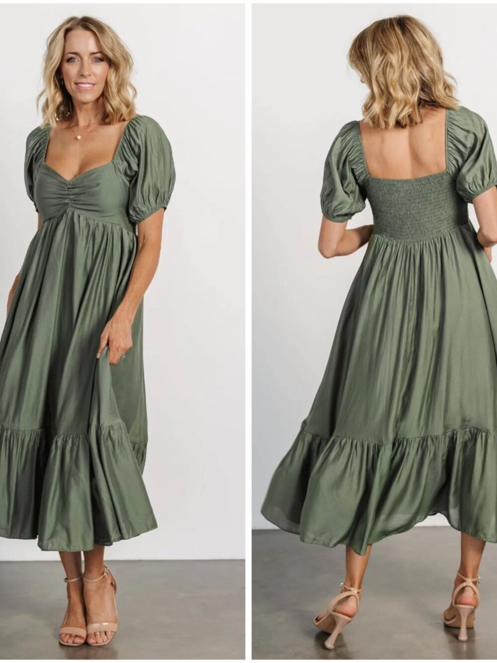 Baltic Born Annalisa Midi Dress in Olive Green Size S NWOT - Picture 3 of 11